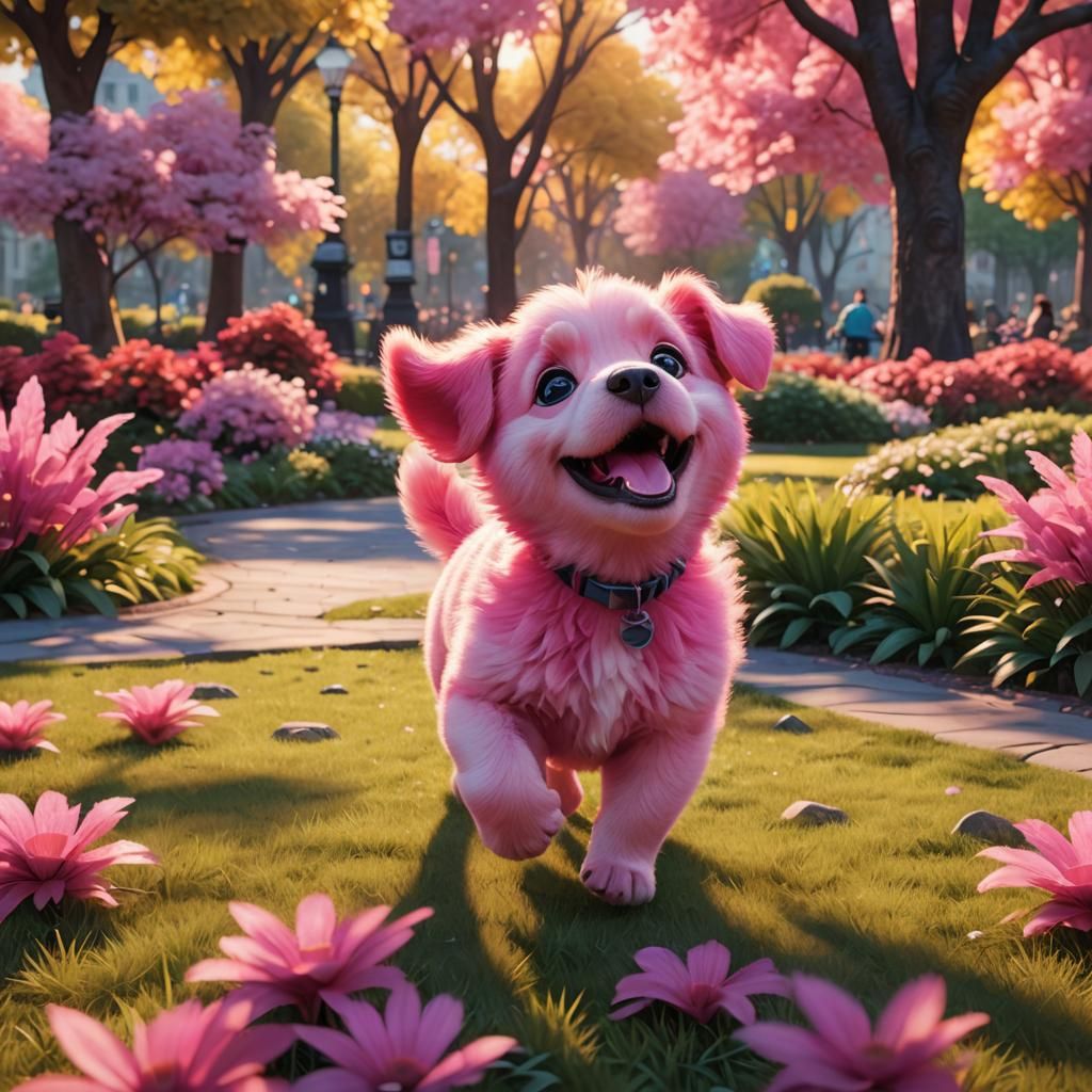 Bright Pink Puppy in Pixar-Inspired 3D Art