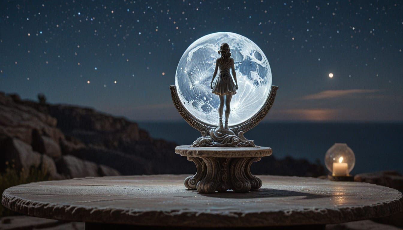 Ethereal Moonstone Sculpture Under Starry Sky
