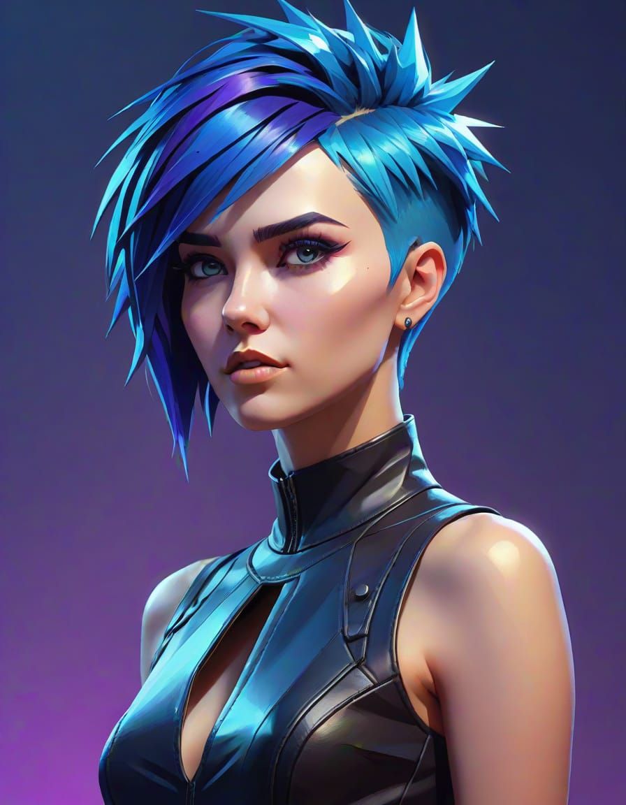 Woman with Blue Punk Hair in Leather Dress - Low Poly Art