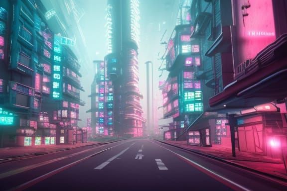 Futuristic Neon Cityscape in Cyberpunk Style