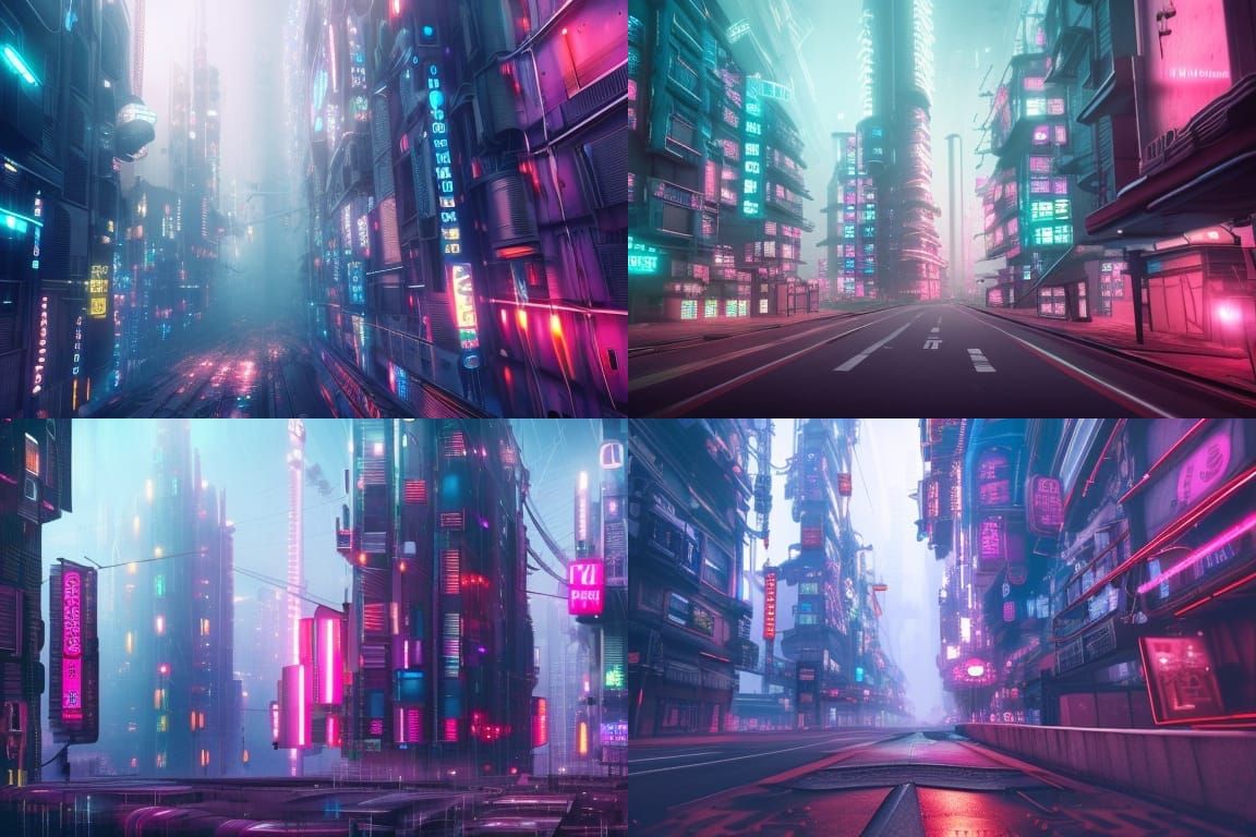Detailed Cyberpunk Cityscape with Neon Lights