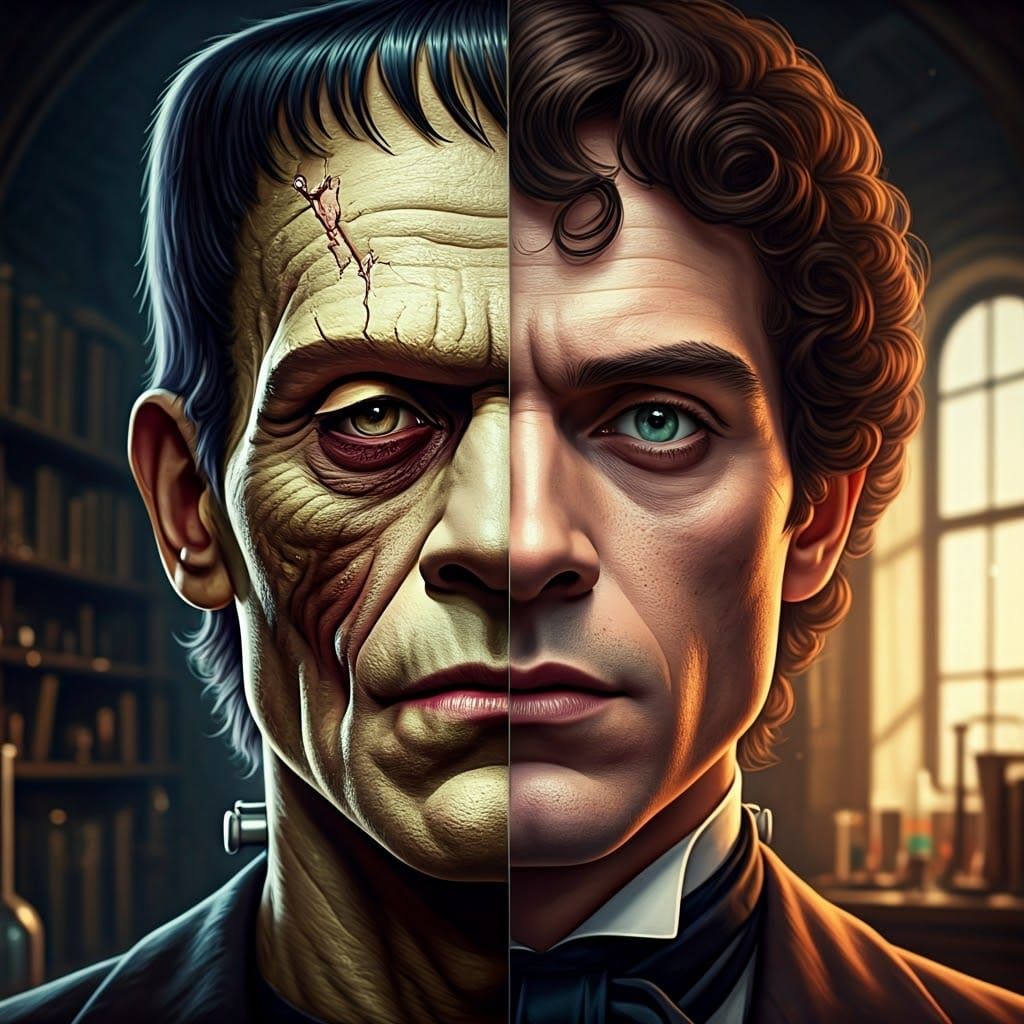 Double-Faced Janus Figure: Monster and Scientist