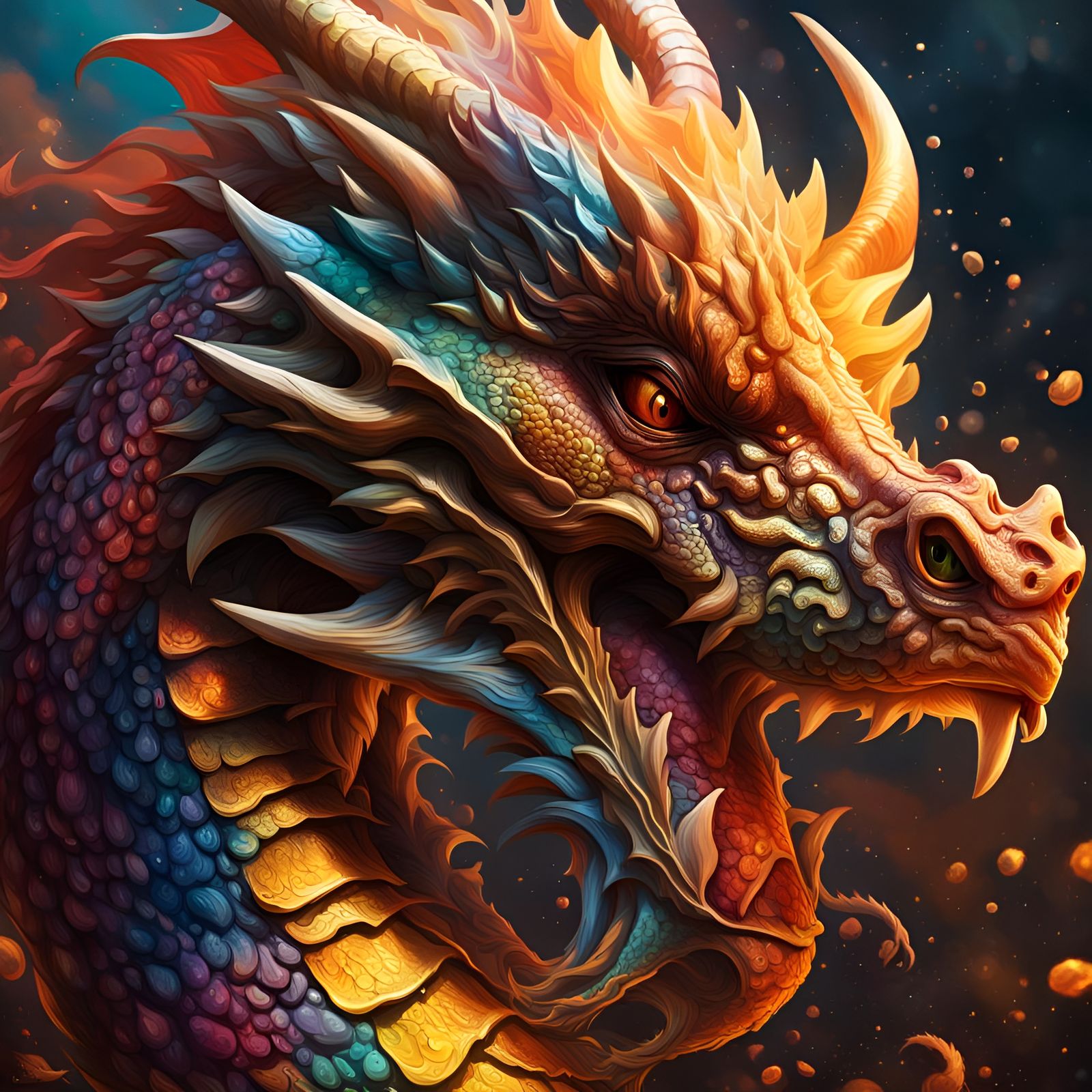 Intricate Mythical Dragon in Colorful Splash Art
