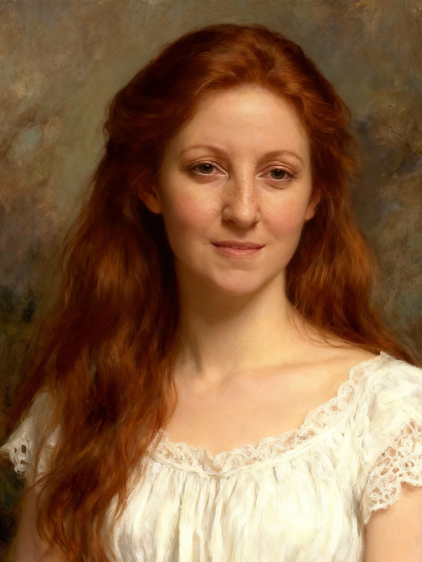 Romantic Oil Portrait of a Young Woman with Auburn Hair