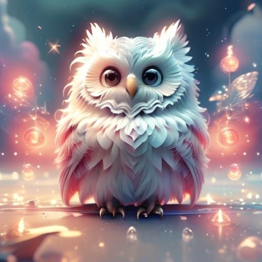 Kawaii Fluffy Owl with Pastel Feathers in 3D Anime Style