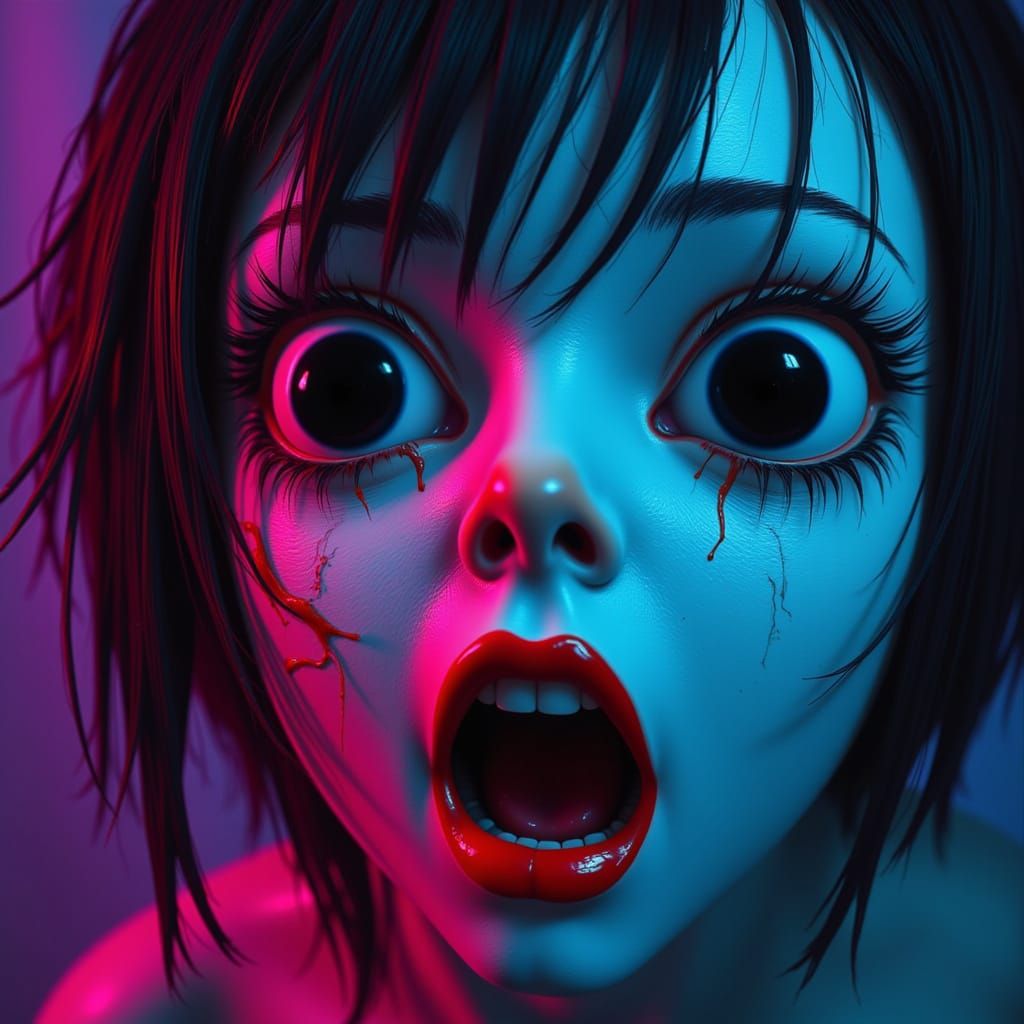 Haunted Doll in Distressed Glitch-Art Aesthetic