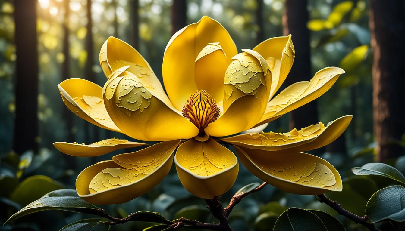 Magnolia Flower Made of Puzzle Pieces in Forest