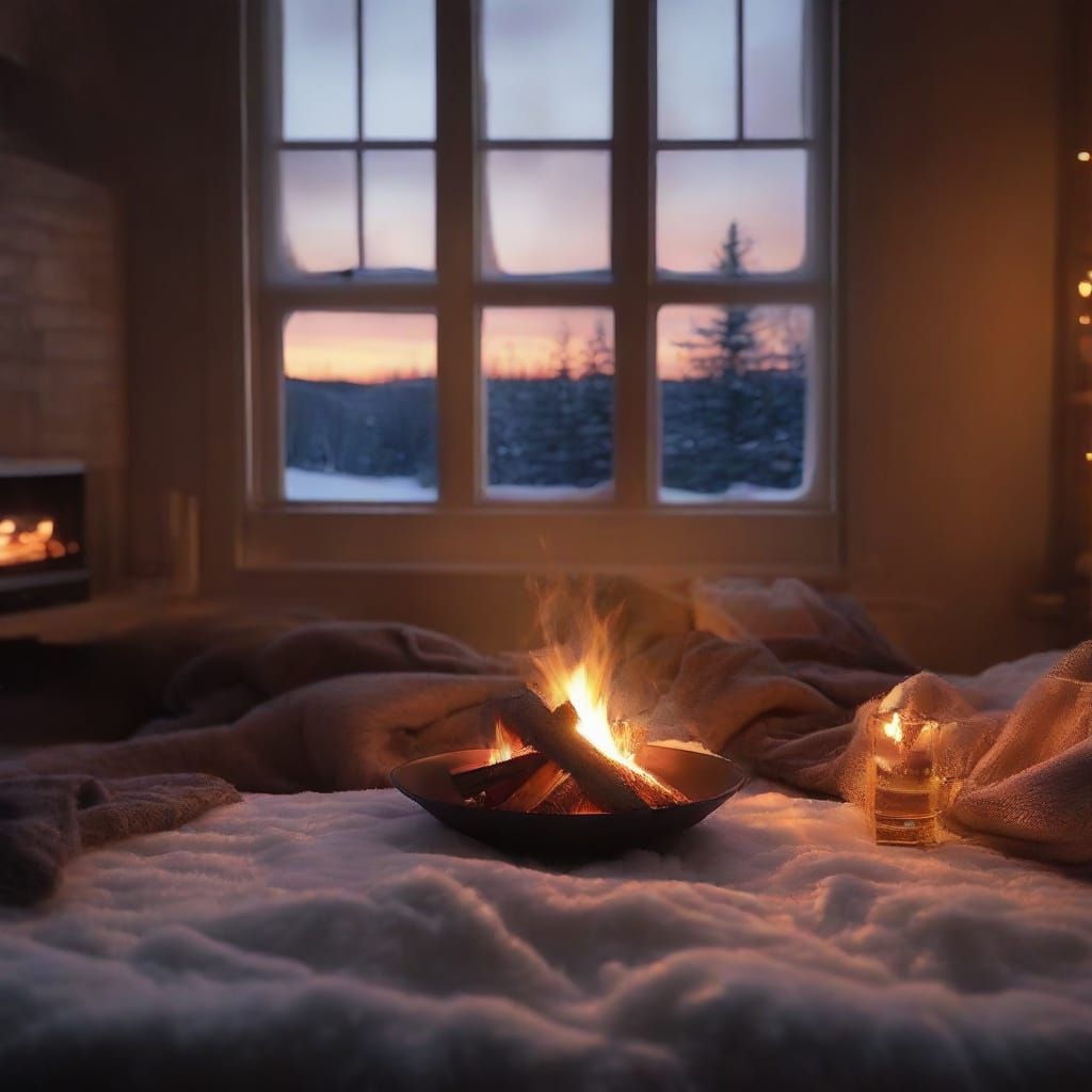 Cozy Winter Scene by the Fireplace