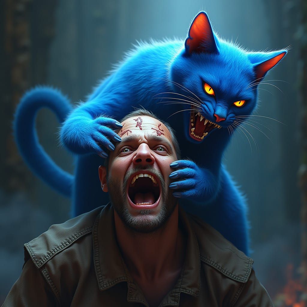Electric Blue Feline Fury in Fantasy Realm