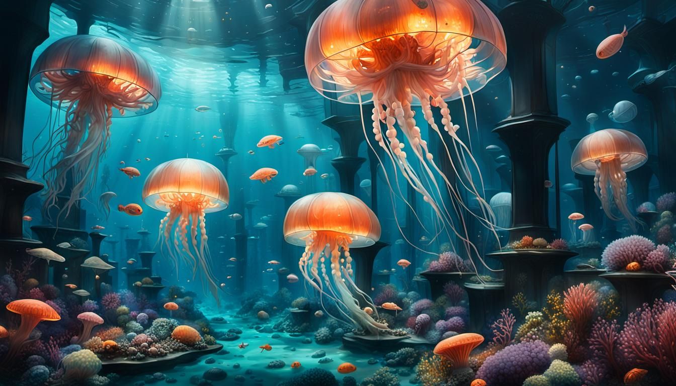 Futuristic Underwater City in Deep Ocean Digital Art