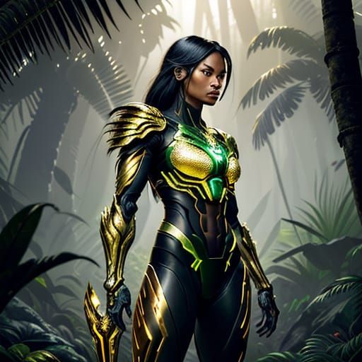 Fierce Female Predator in Biomechanical Armor, Futuristic Ju...
