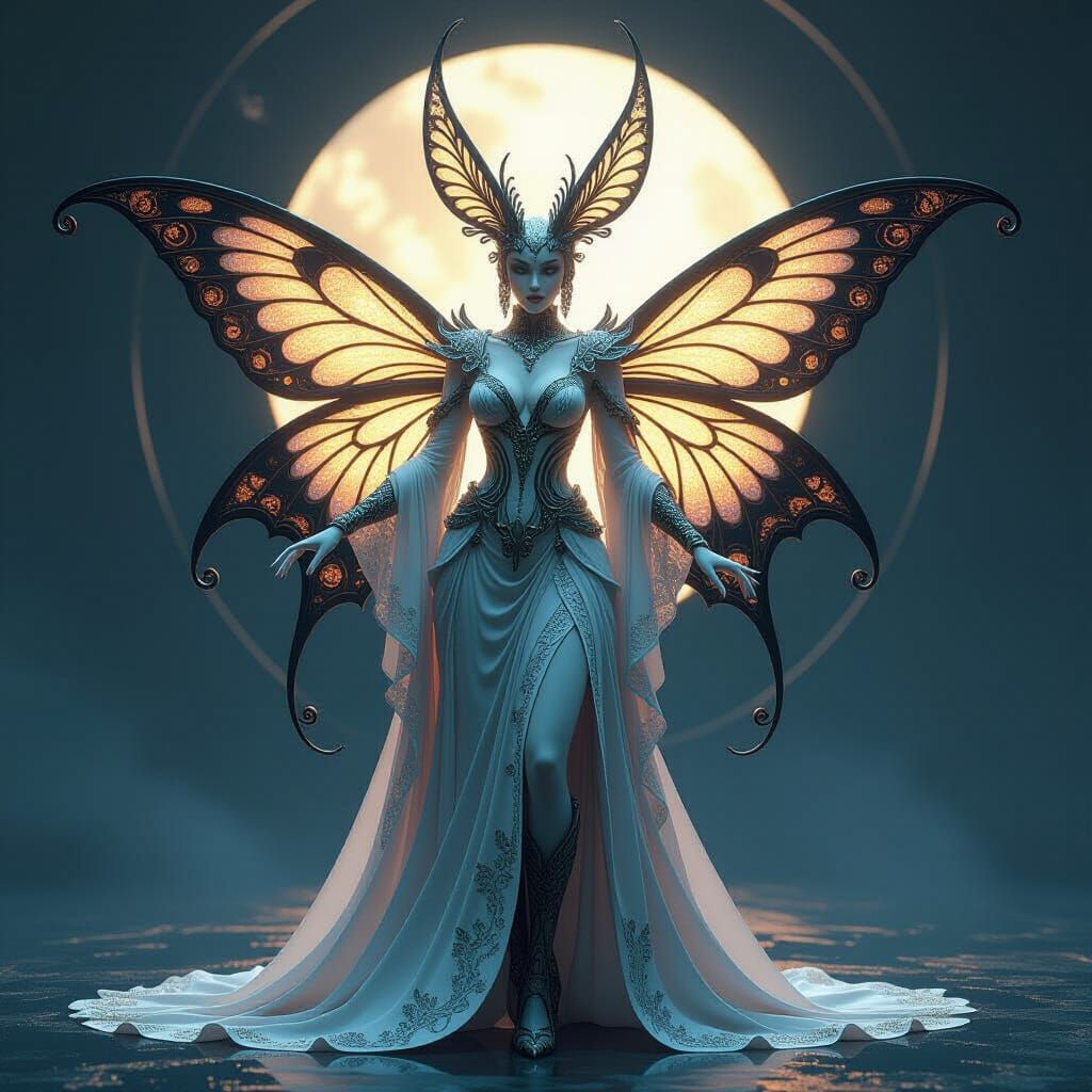 Lunar Moth Mermaid Bat Hybrid Portrait, Fantasy Art