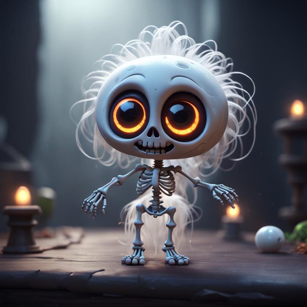 Adorable Pixar Style Skeleton Ghost with Static Hair