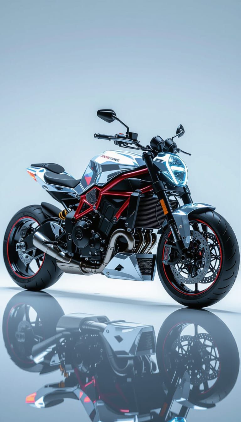 Crystal Superbike with Visible Engine in Digital Art Style