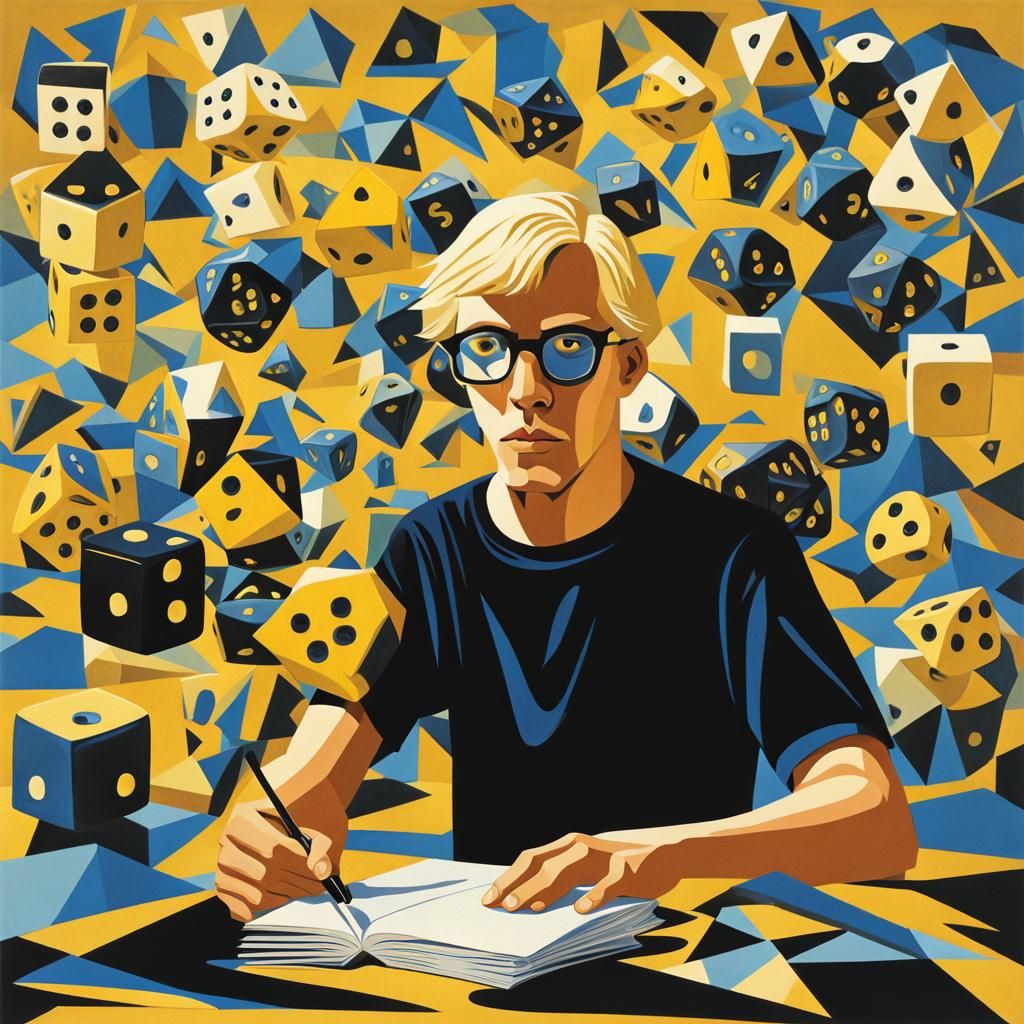 Cubist Man Playing Cards in Jacob Lawrence Style