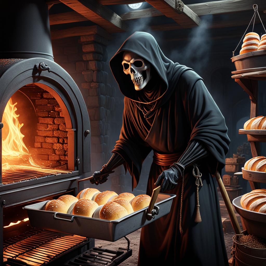Grim Reaper Bakes Bread: Fantastical Concept Art