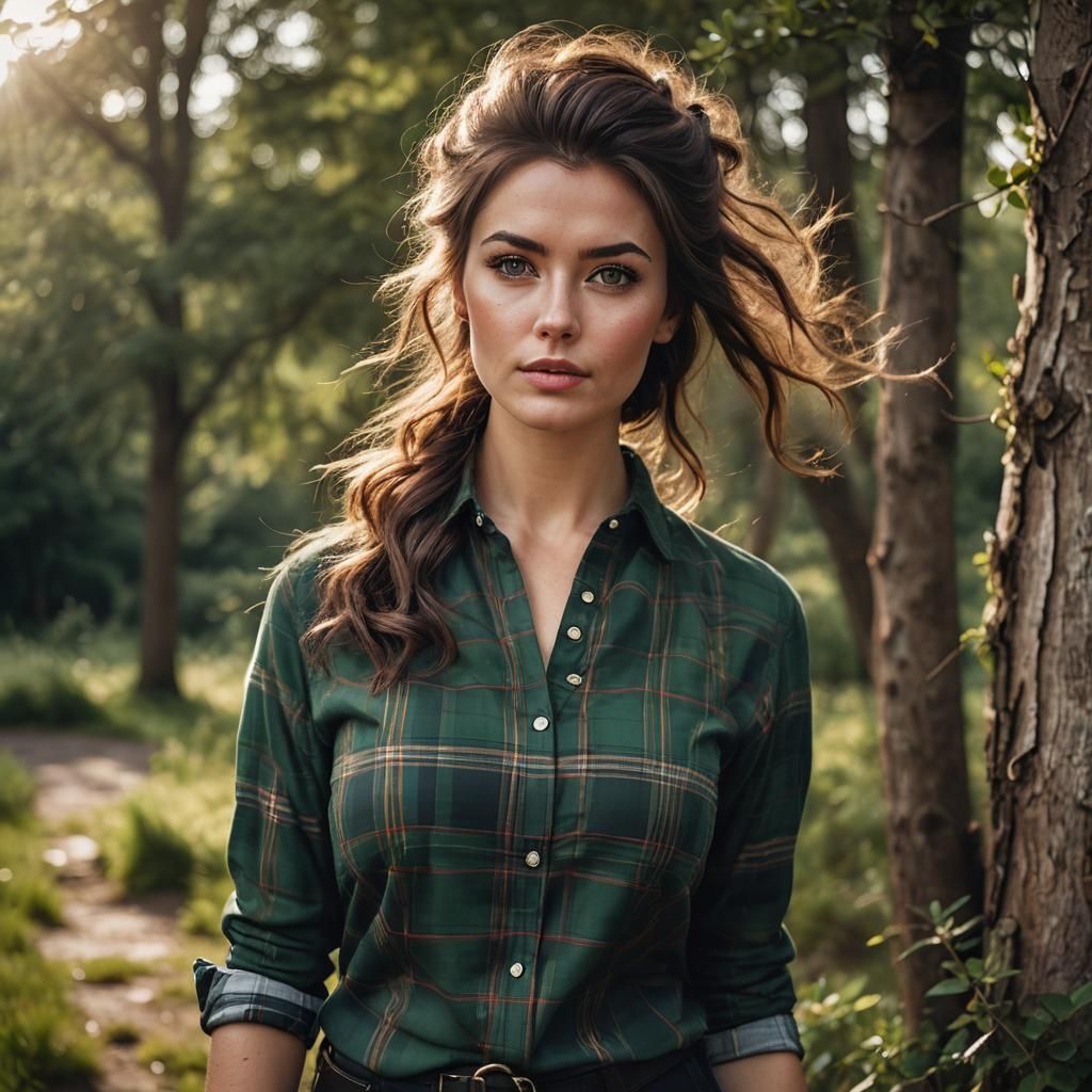 Glamorous Scottish Girl in Tartan Shirt