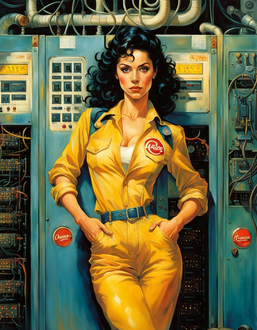 Grease-Stained Mechanic in High-Tech Server Room