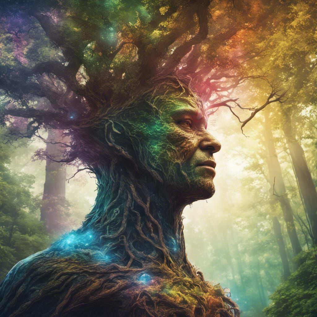 Mystical Tree Man in Enchanted Forest: Hyperrealistic Art