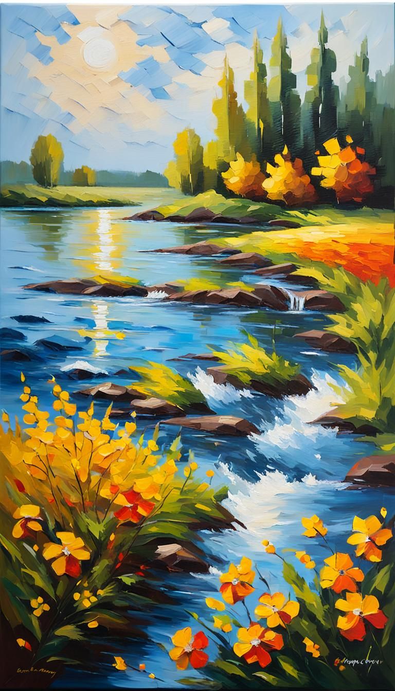 Oil Painting of beautiful scene Impasto gouache Painting, Ve...