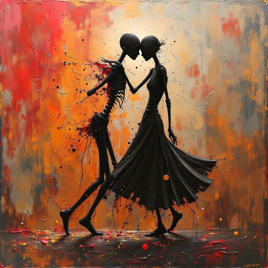 Undead Couple Dancing in Abstract Oil Painting