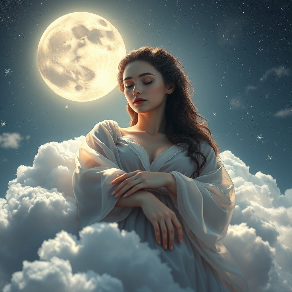 Sleeping Maiden on Cloud in Starry Night