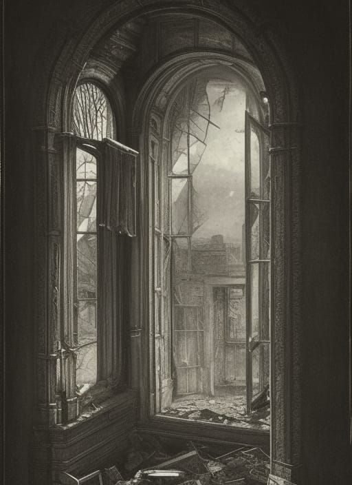 Derelict Victorian Mansion in Ruined Street