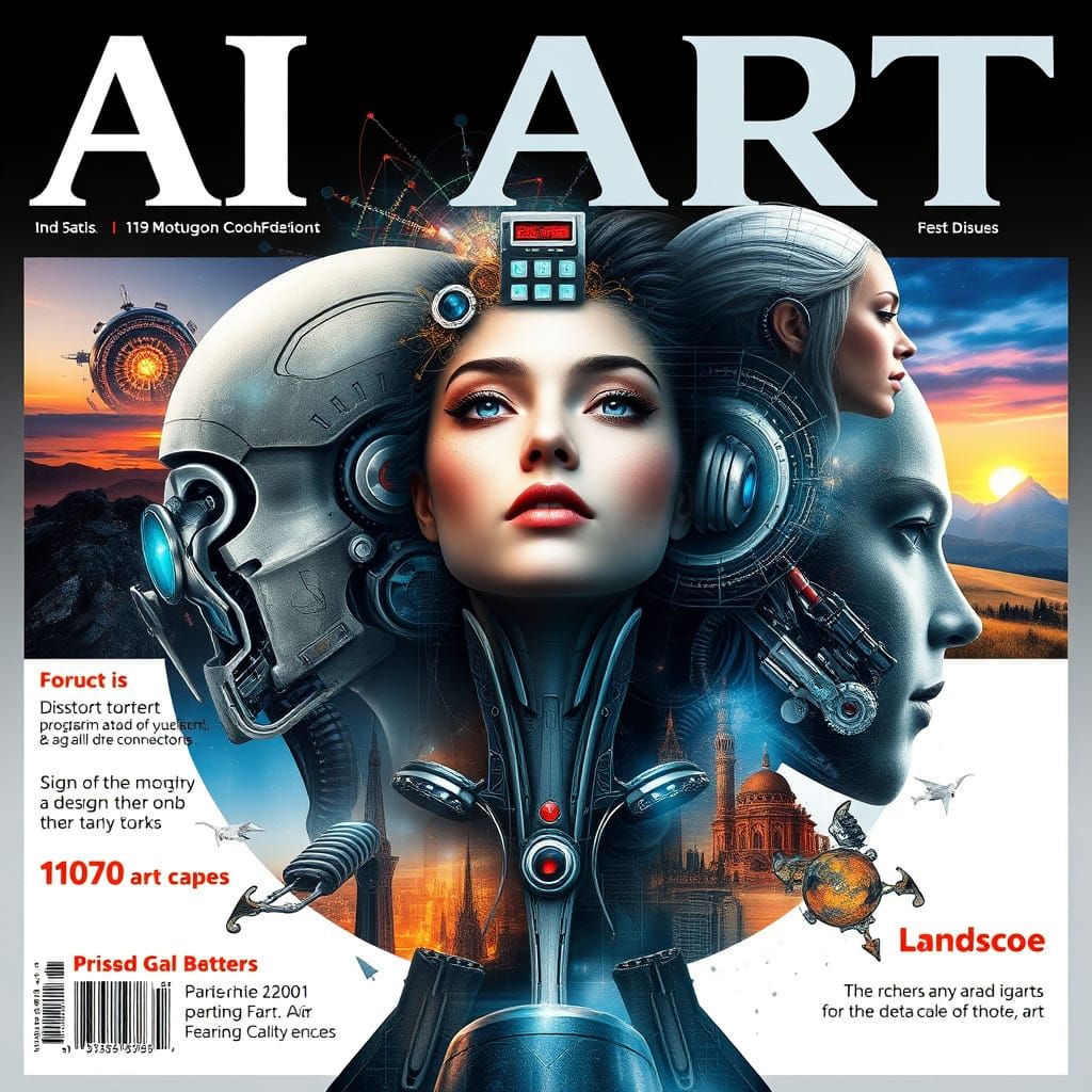 AI Art Magazine Cover Featuring Steampunk and Cyberpunk