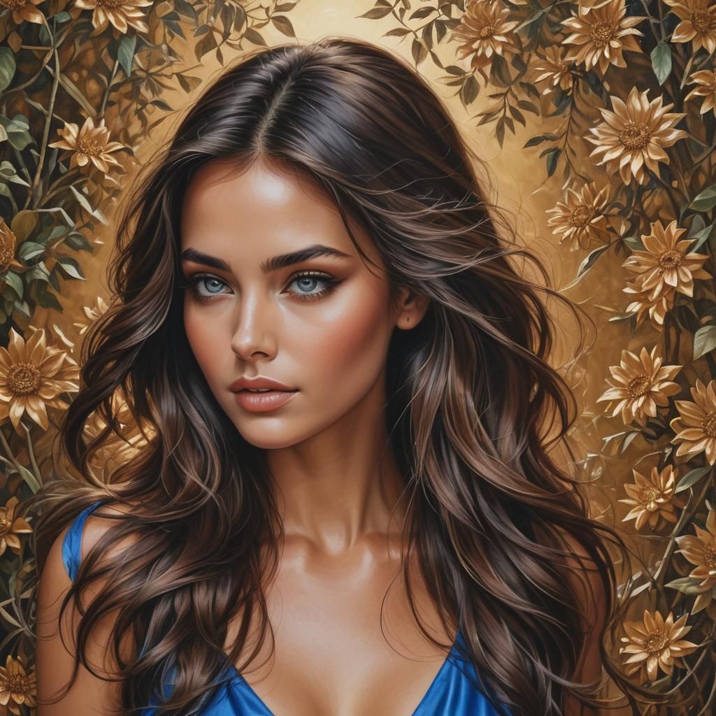 Sensual Brunette with Blue Eyes at Sunset