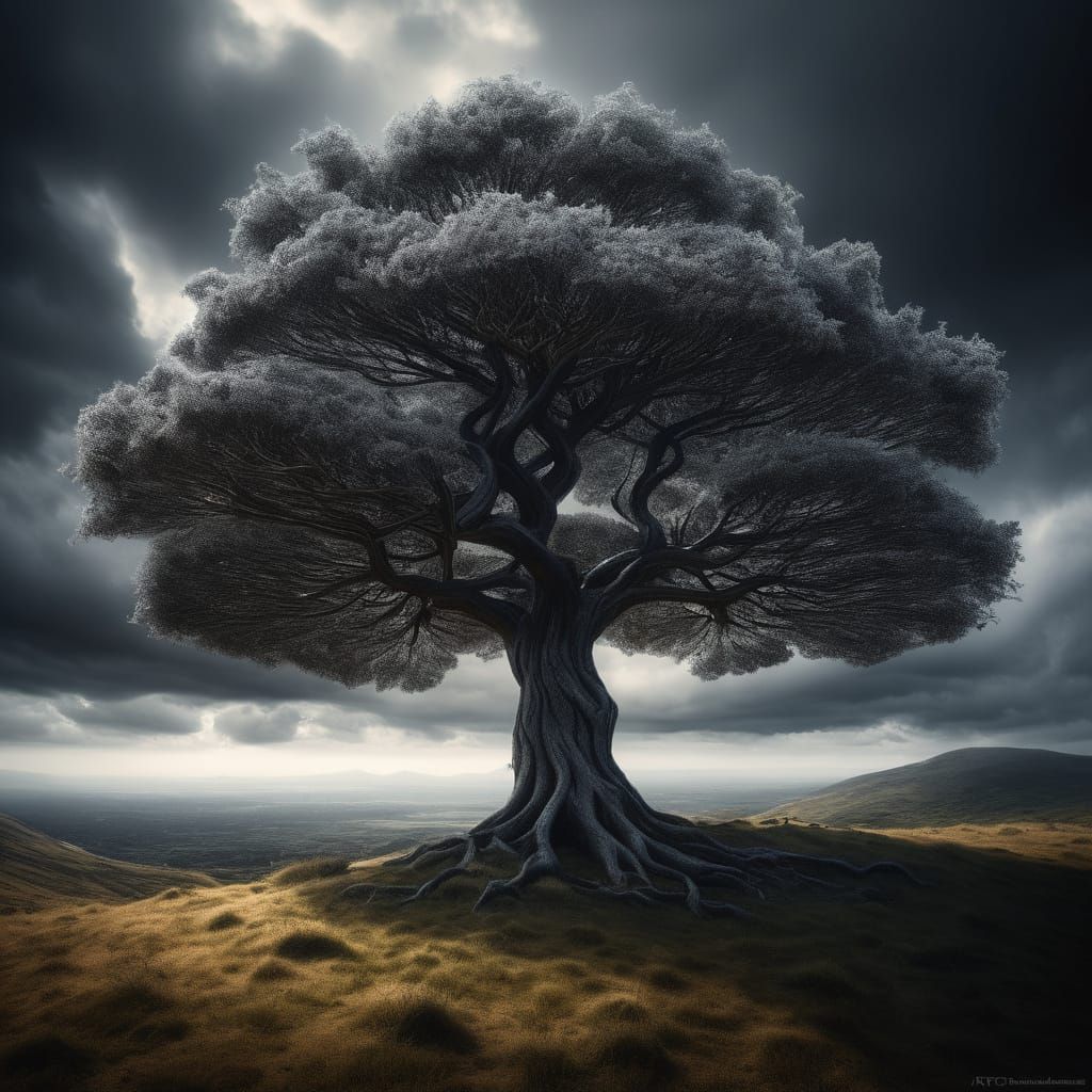 " Tendencias artísticas de siluetas, árbol de la vida brilla...