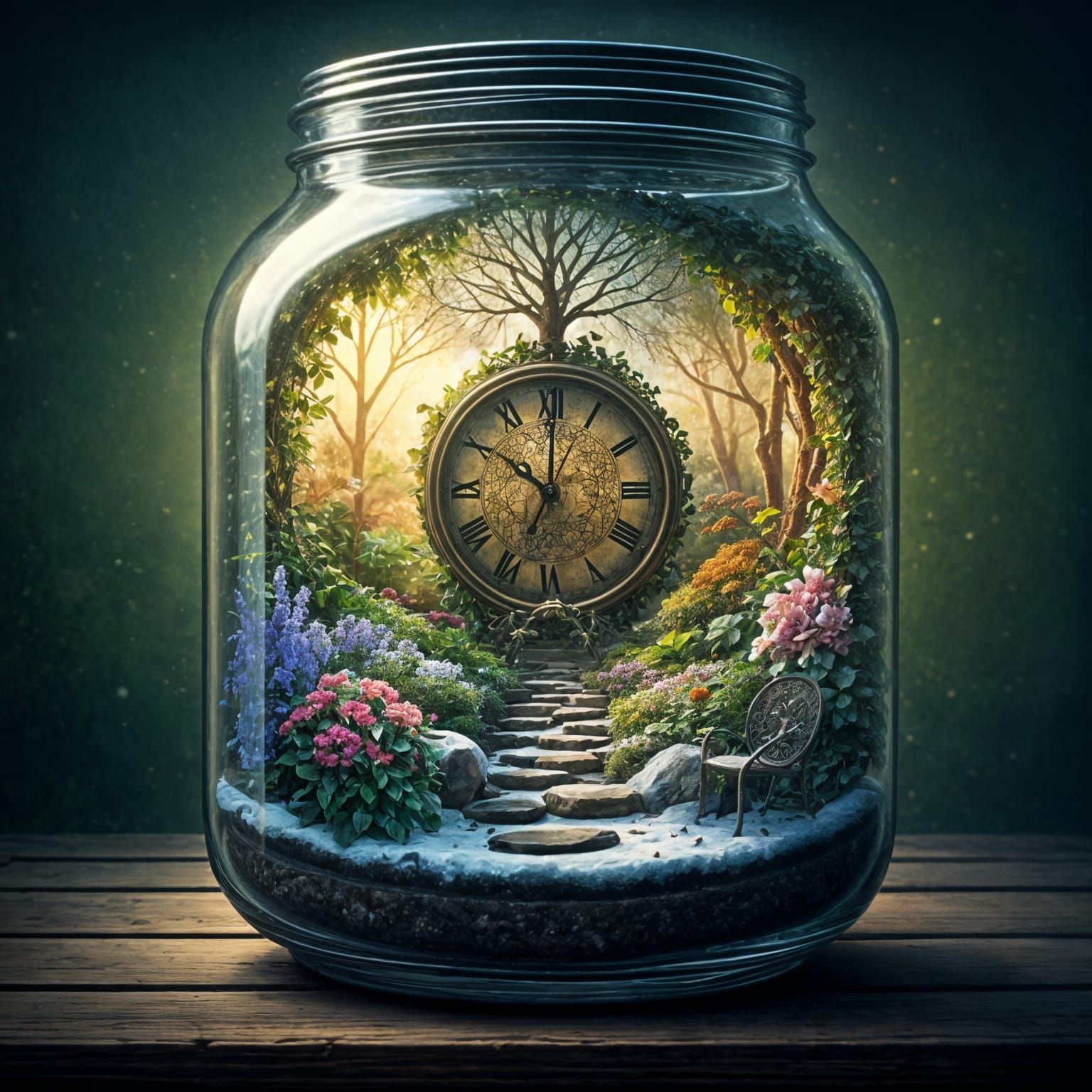 Surreal Garden of Time in Glass Jar