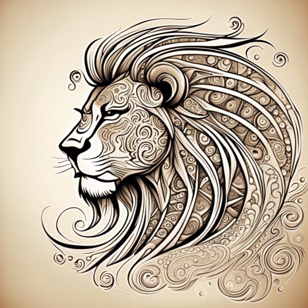 Lion Zodiac Sign Tattoo in Abstract Fractal Style