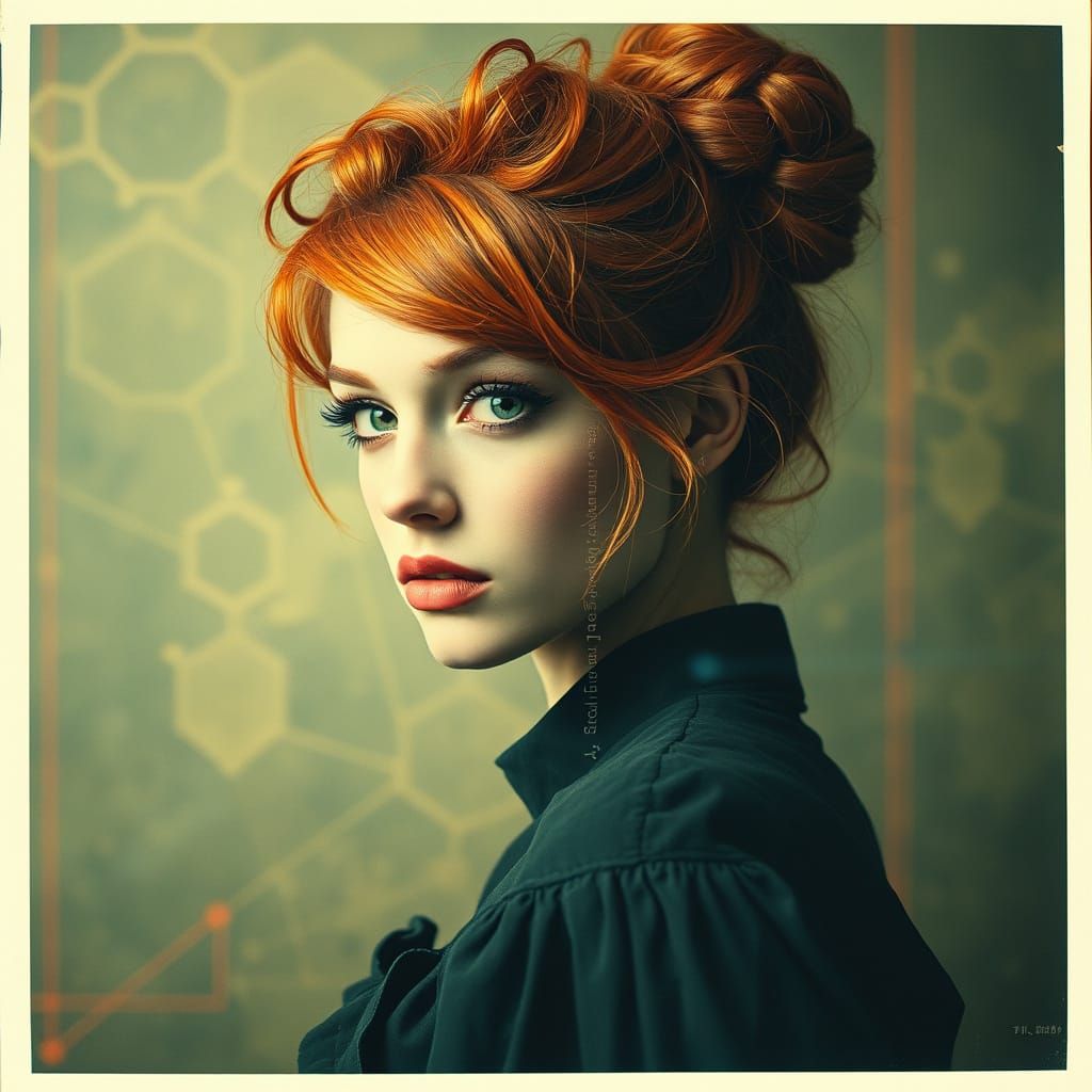 Steampunk Woman in Ryoji Ikeda-Inspired Glitch Art