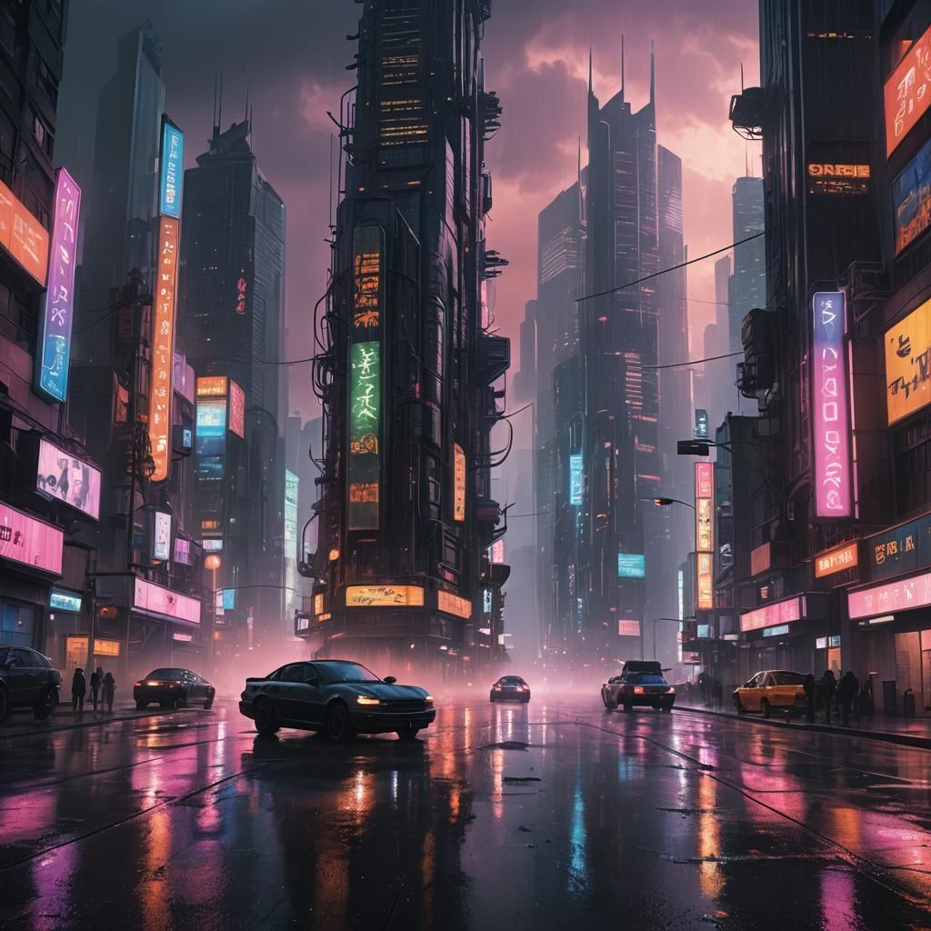 Futuristic Metropolis at Dusk: Digital Matte Painting