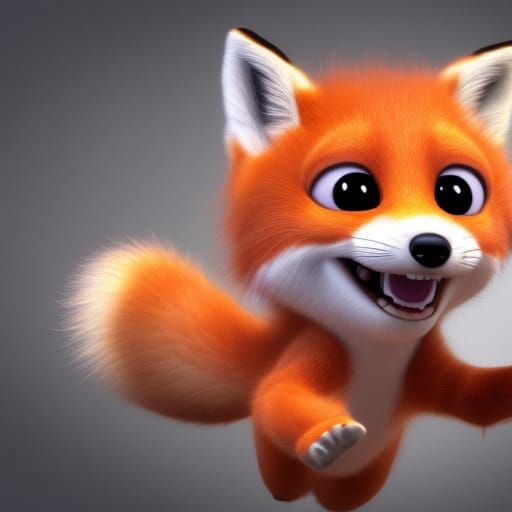 Cute Baby Fox Jumping in Pixar Style