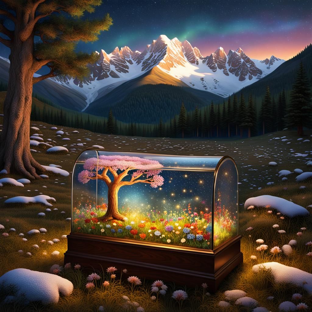 Glowing Lamp-Tree in Wilderness: Vibrant Digital Art