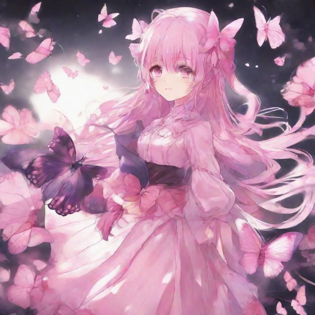 Dark Pink Butterfly in Anime Style
