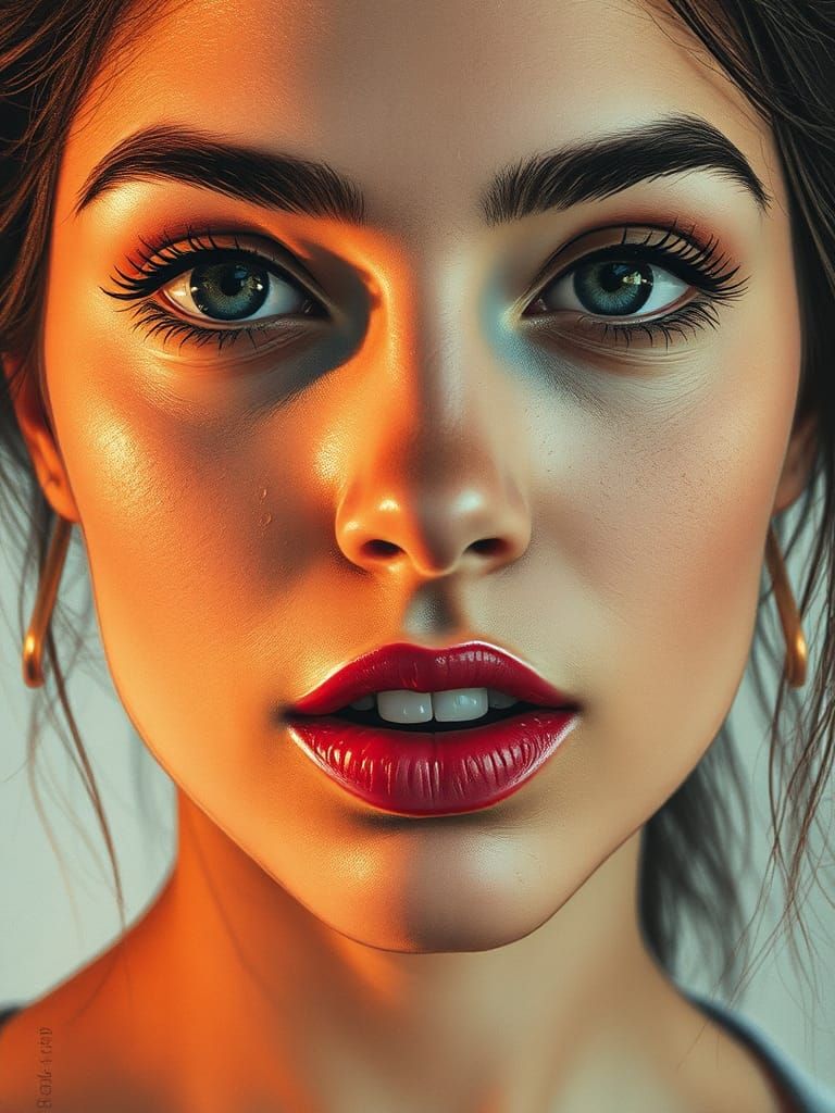 Hyperrealistic Portrait of Woman with Pink Lips