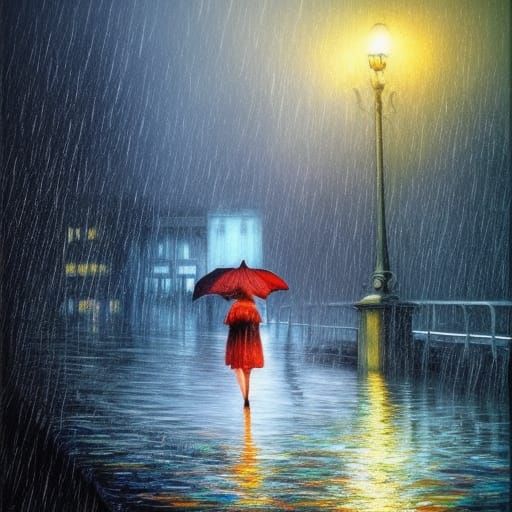 Dark Romantic Riverscape in Heavy Rain