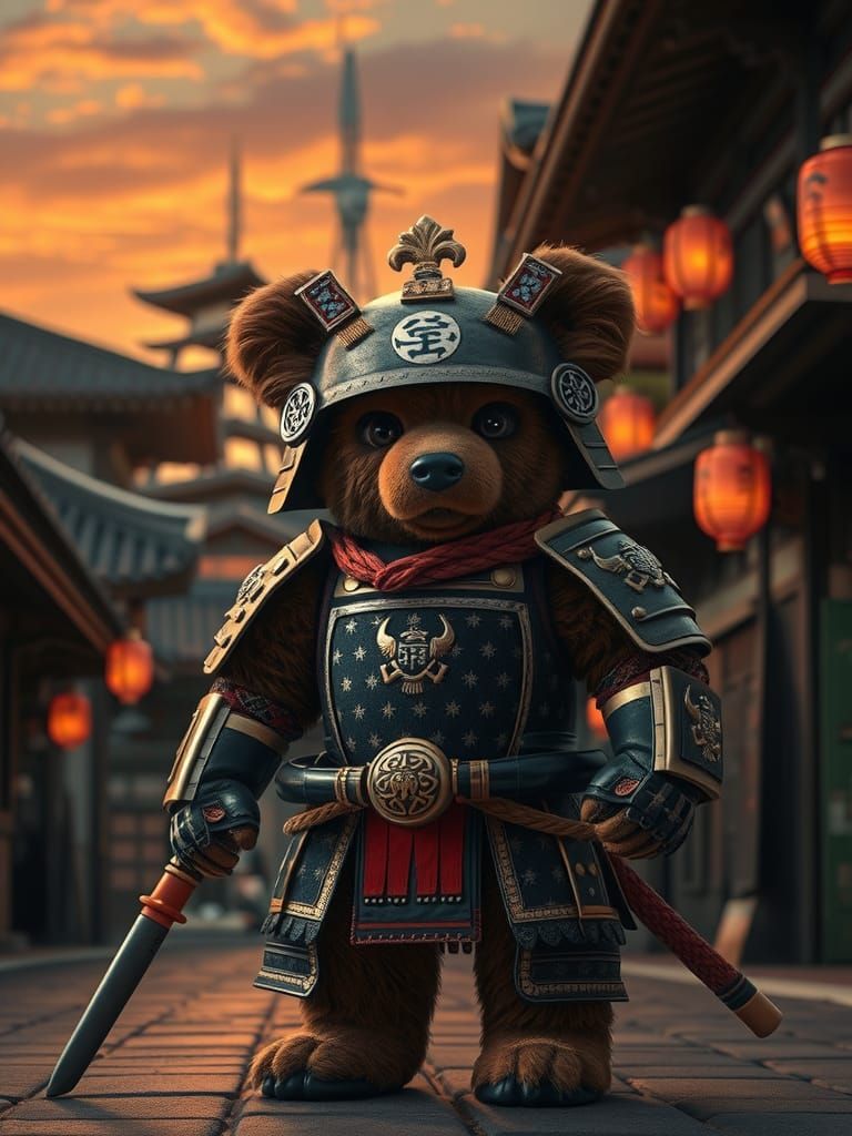 Samurai Teddy Bear in Edo Period Tokyo