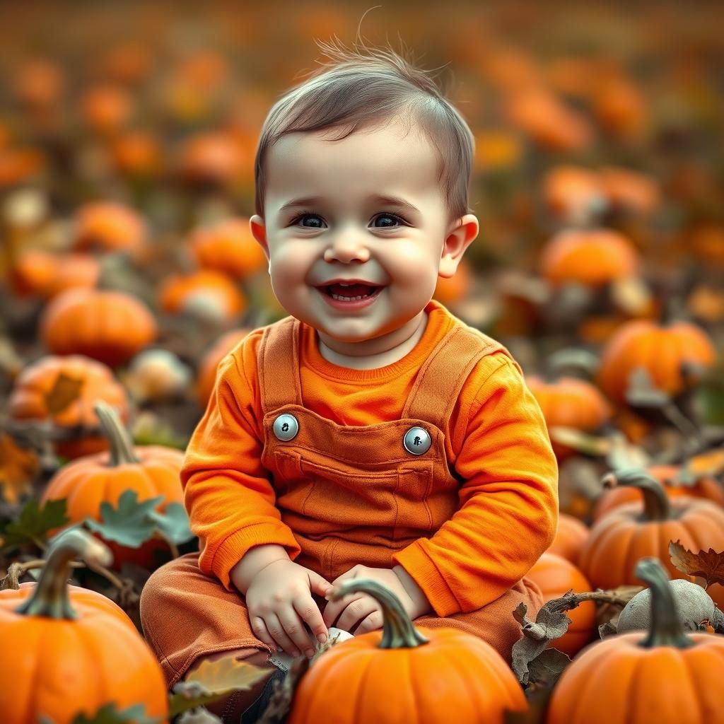 Baby Boy in Autumn Field, Hyperrealistic Splash Art