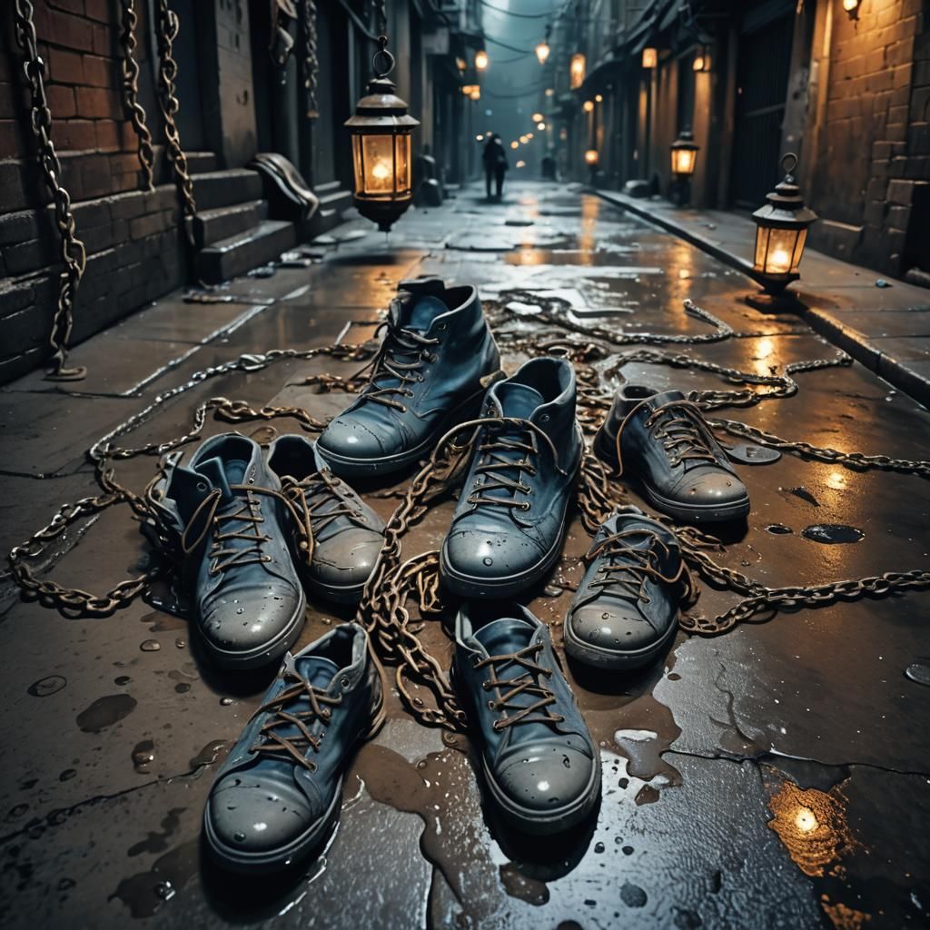 Cement Shoes in Dimly Lit Mystical Alley