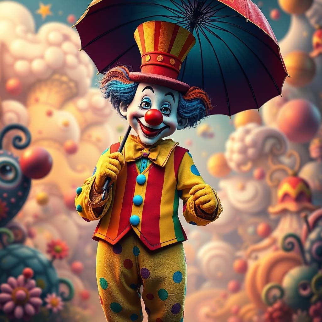 Whimsical Children's Book-Style Clown in a Fantastical Lands...