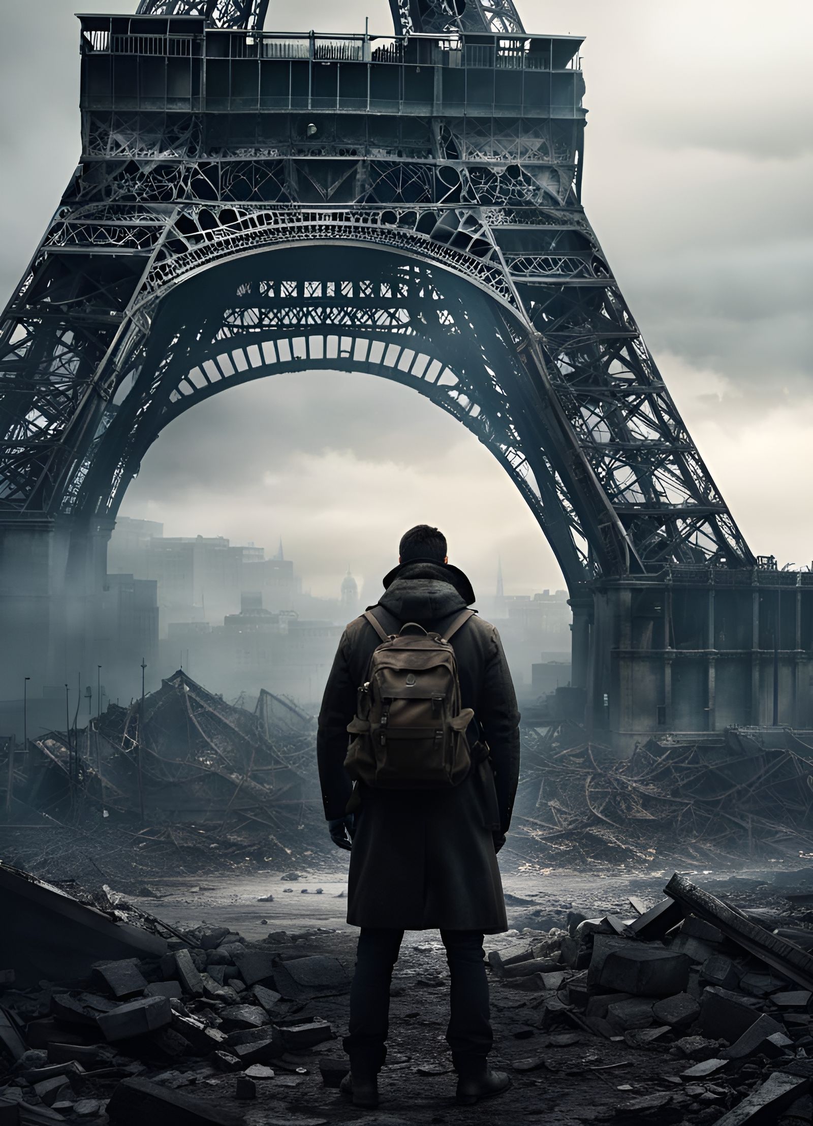 Post-Apocalyptic Eiffel Tower: Lone Survivor in Fog