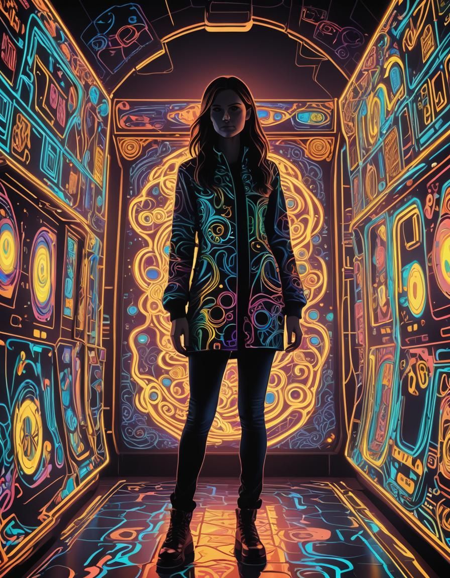 Neon Arcade Silhouette in Cyberpunk Style