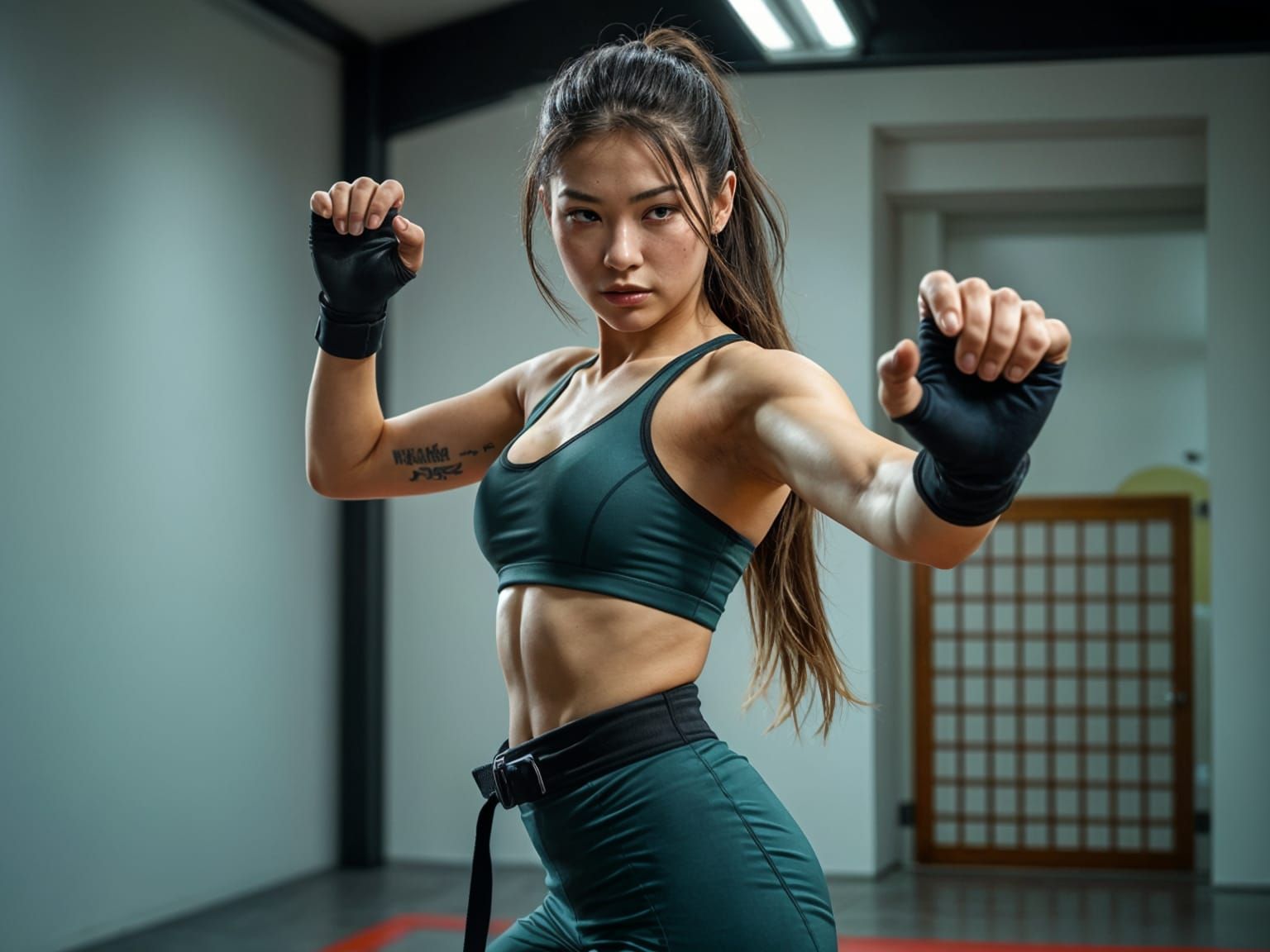 Futuristic Martial Artist in High-Tech Dojo