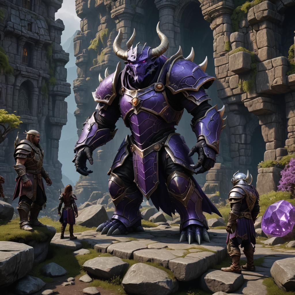 Fantasy Characters Around Reconstructing Stone Golem