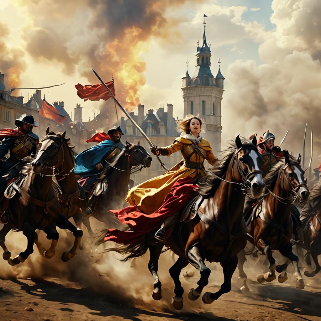 Musketeers Protect the Queen in Dramatic Oil Painting