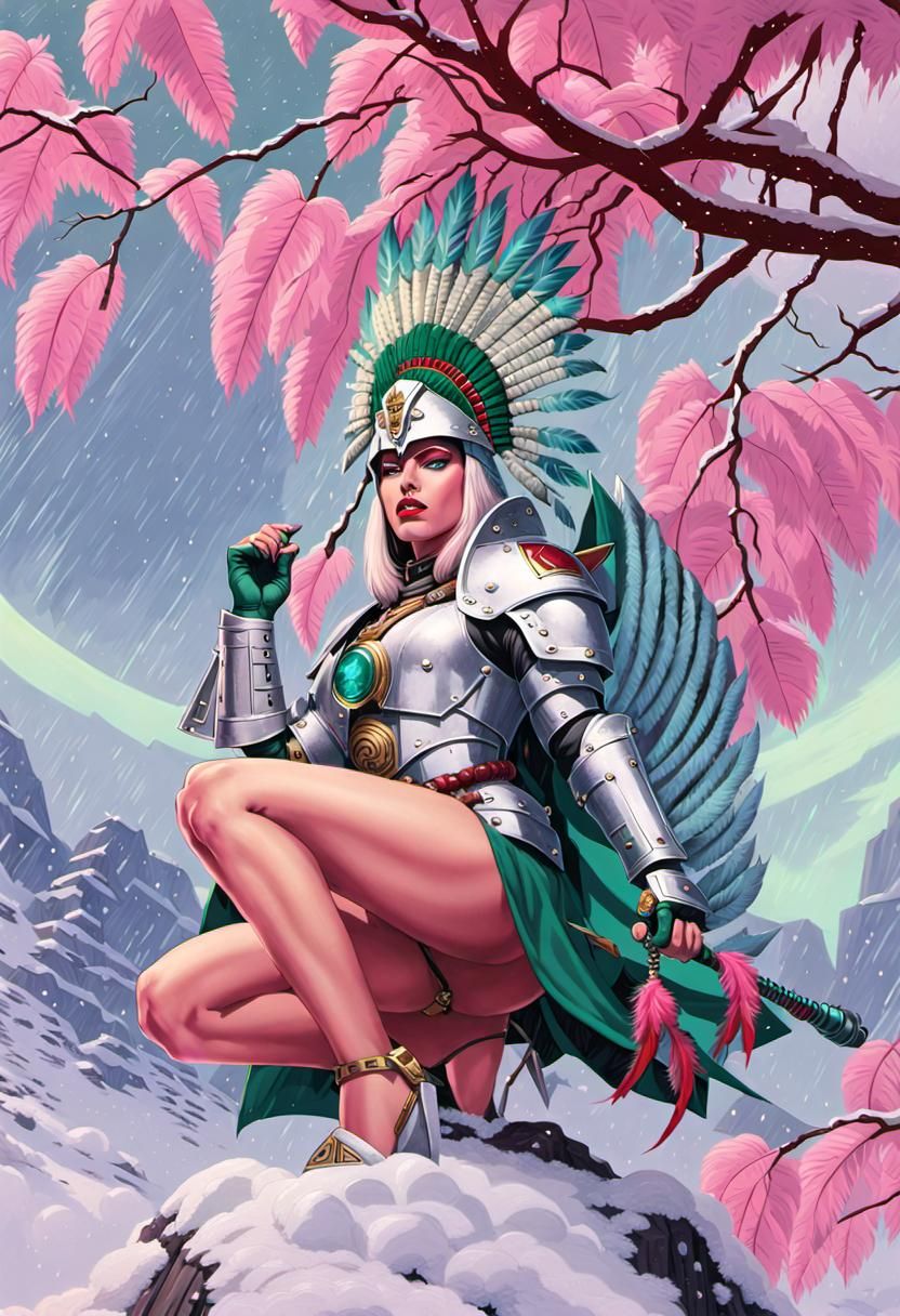 Space Marine Woman in Cyberpunk Aztec Armor