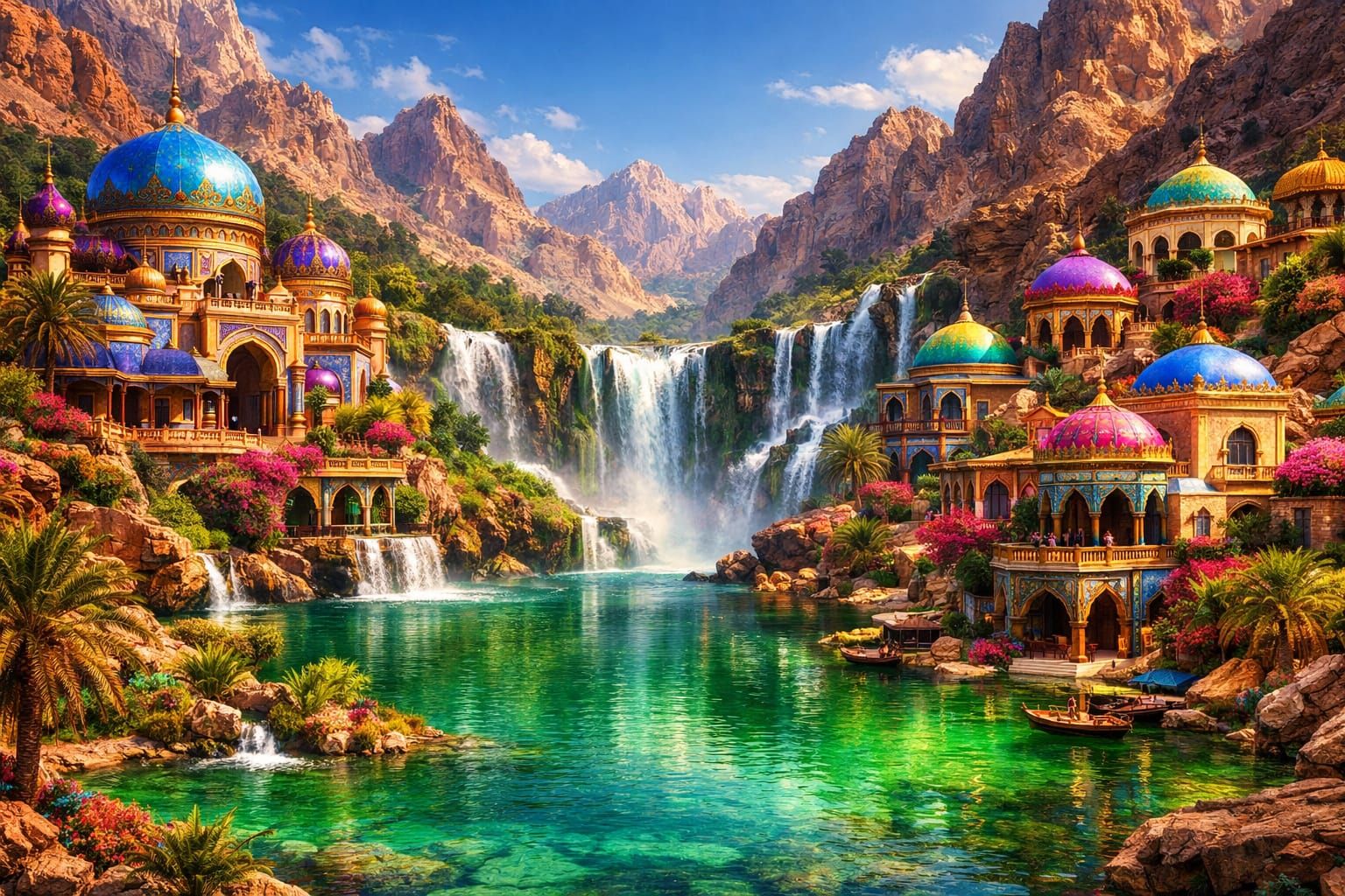 Futuristic Fantasy Desert Oasis with Cozy Villas